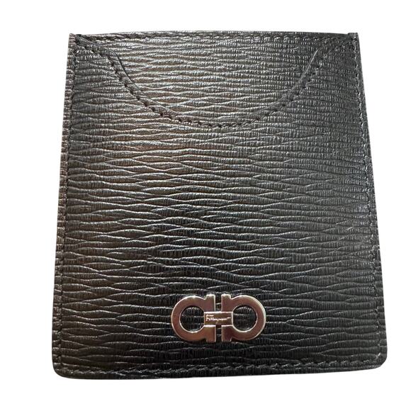 NWT Auth Salvatore Ferragamo Gancini Black Red Leather Card Case Holder - Picture 2 of 12